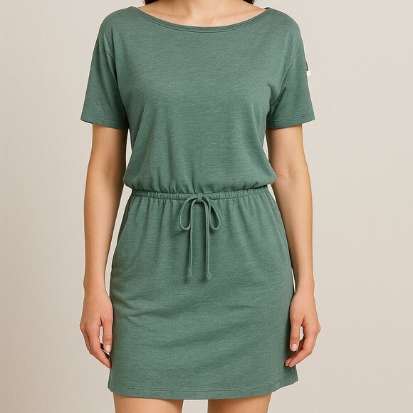 Chaser Green T-Shirt Dress S NWT Soft Knit Drawstring Waist Pockets - Picture 1 of 3